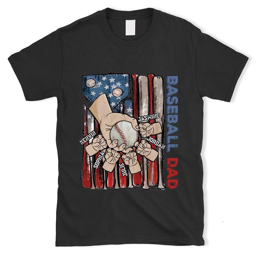 Personalized American Flag Baseball Dad Papa Grandpa Shirt