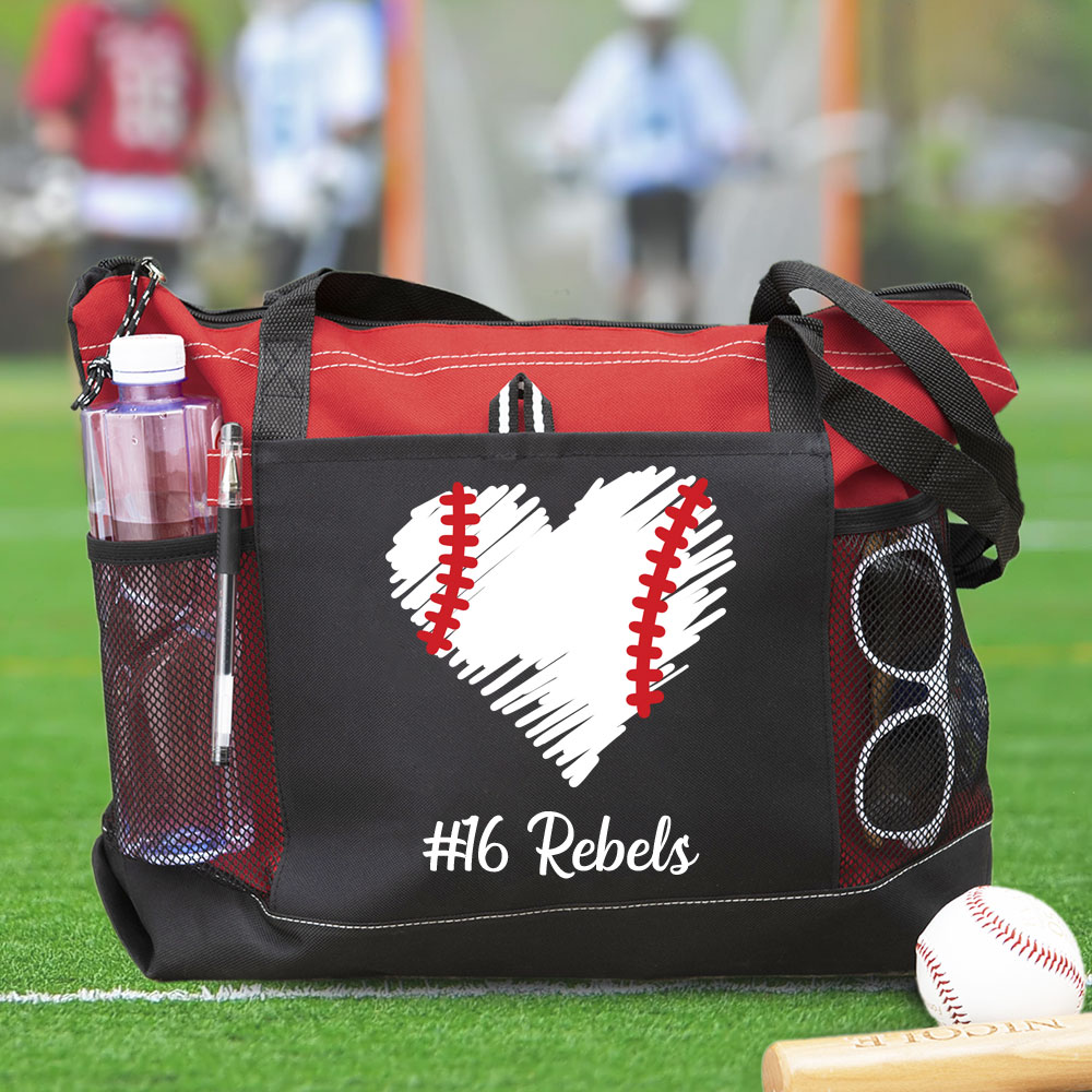Personalized Baseball Heart Tote Bag