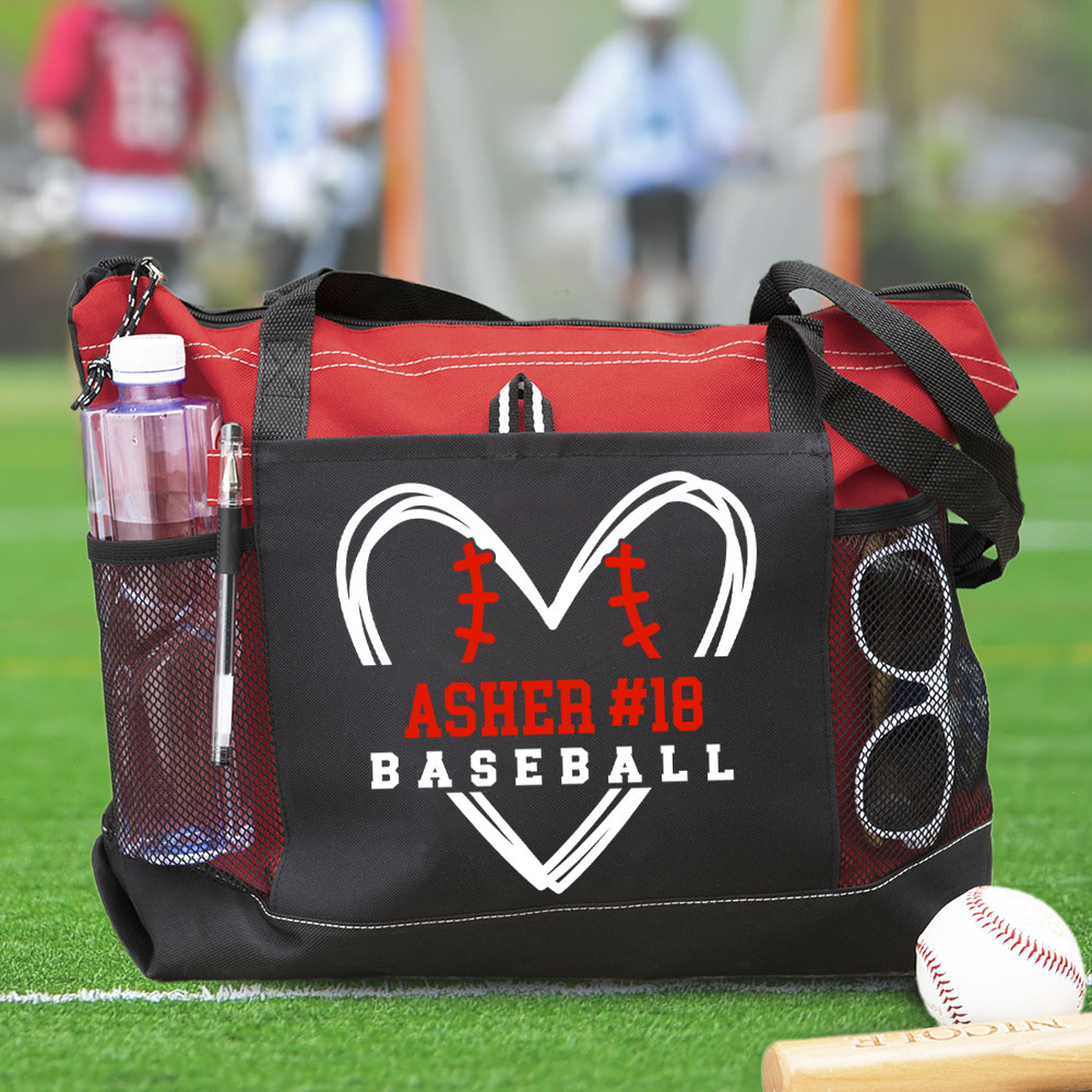 Personalized Baseball Heart Tote Bag