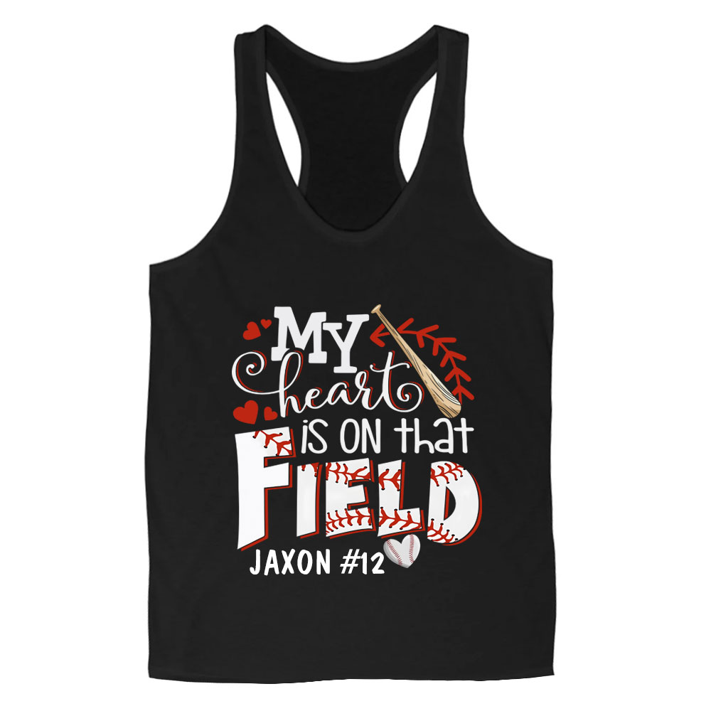 Personalized Baseball Mom My Heart Is on that Field Tank Top