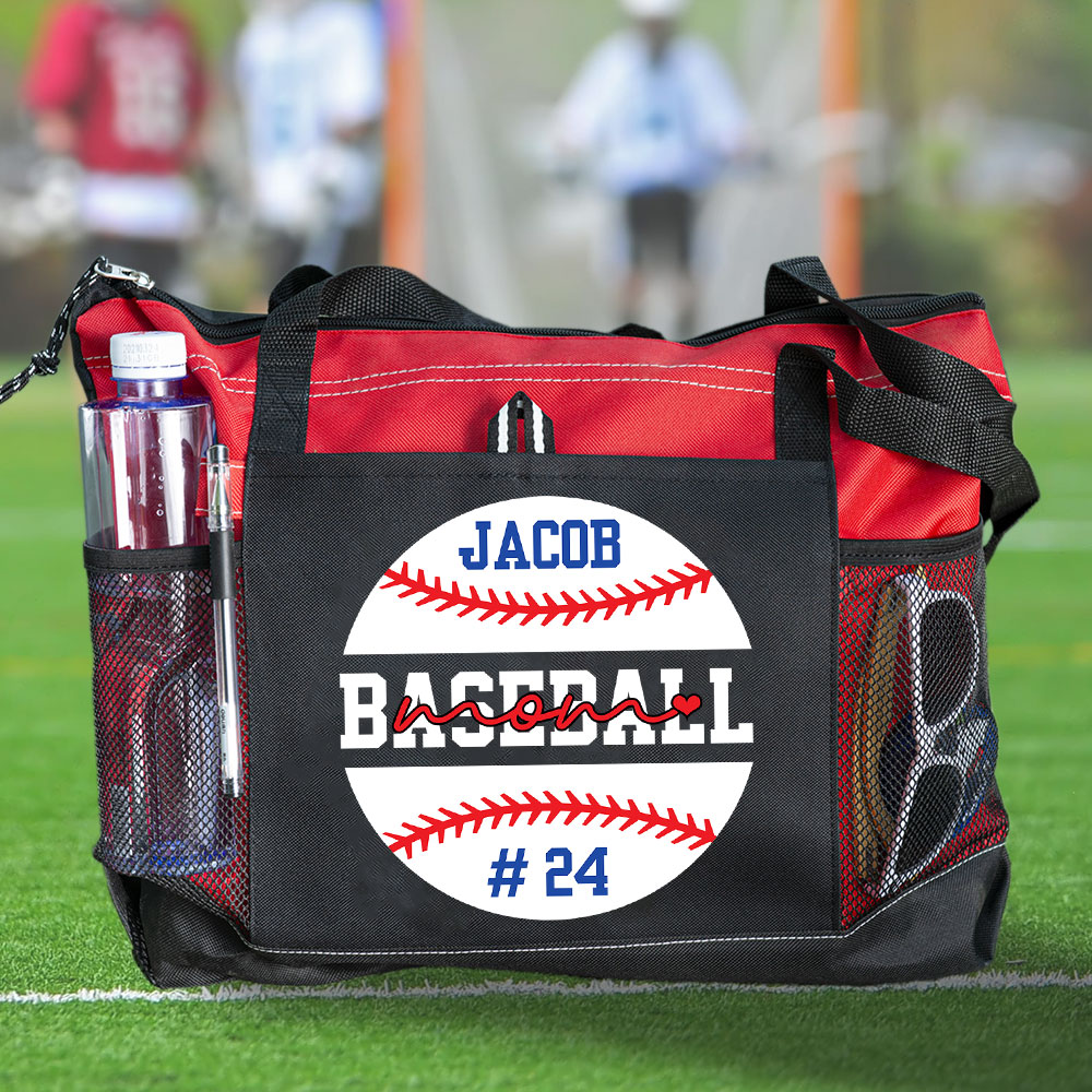 Personalized Baseball Mom Name and Number Tote Bag