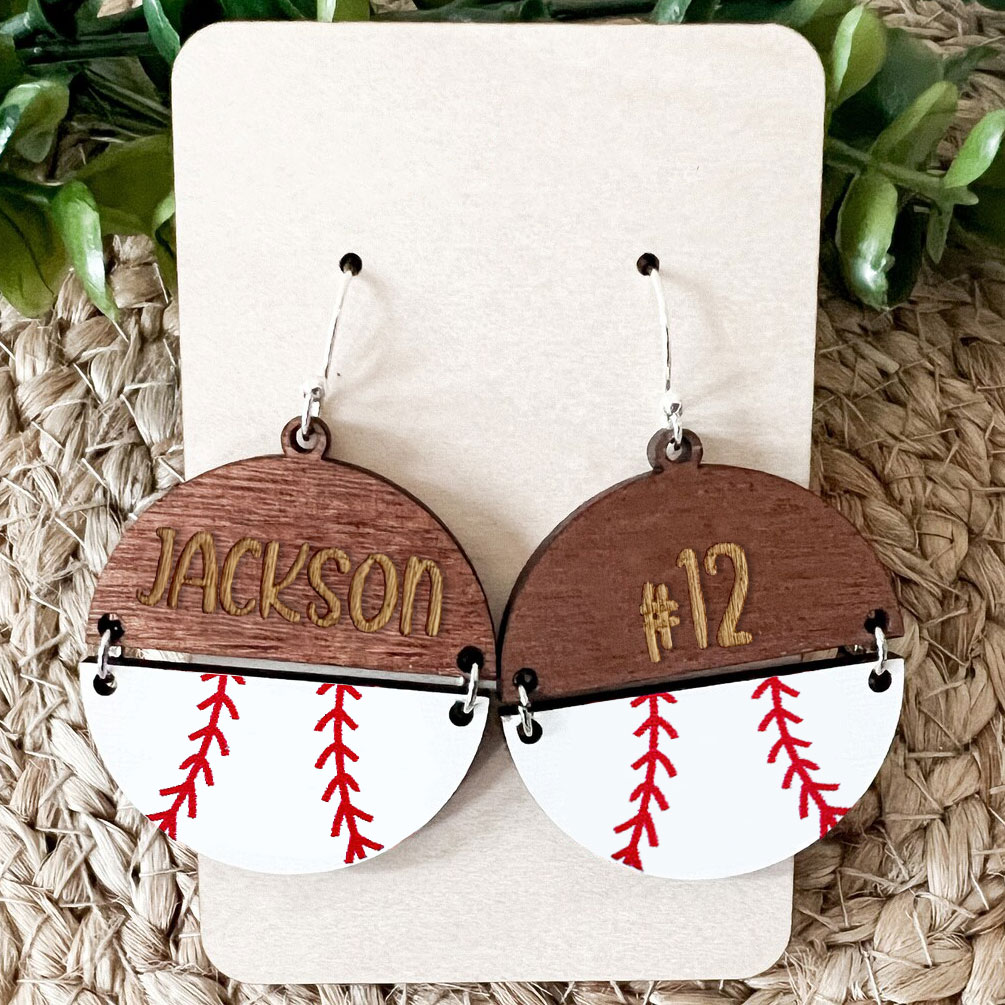 Personalized Baseball Wood Earrings
