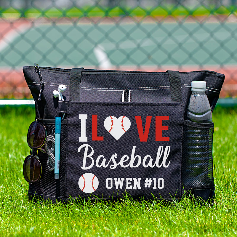 Personalized I Love Sports Tote Bag