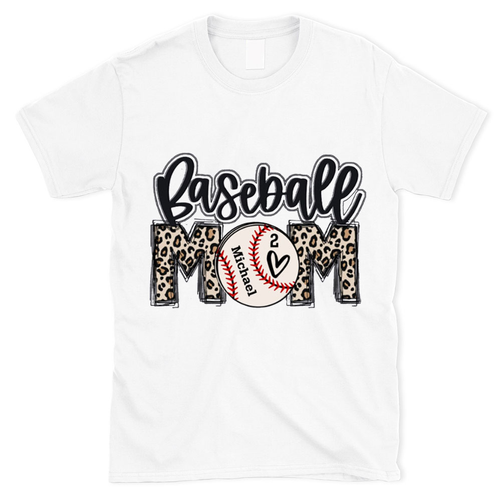 Personalized Leopard Baseball Mom T-Shirt