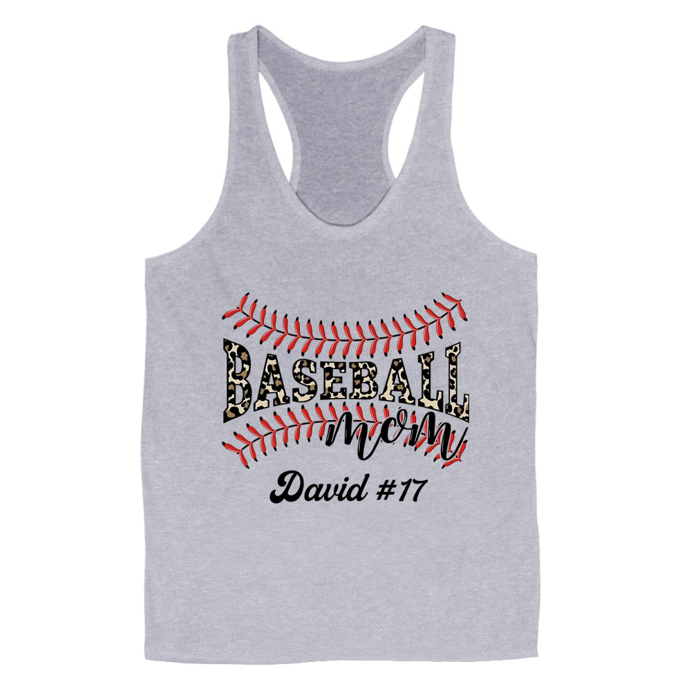 Personalized Leopard Baseball Mom Tank Top with Name & Number