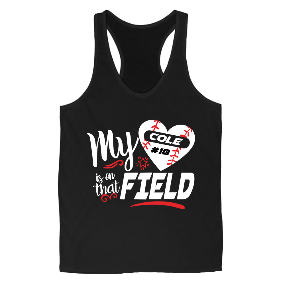 Personalized My Heart Is on that Field Baseball Mom Tank Top