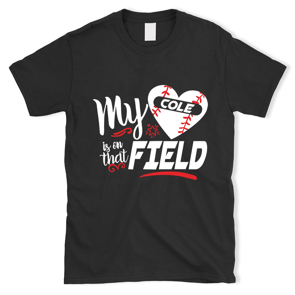 Personalized My Heart Is on that Field Baseball Mom T-Shirt