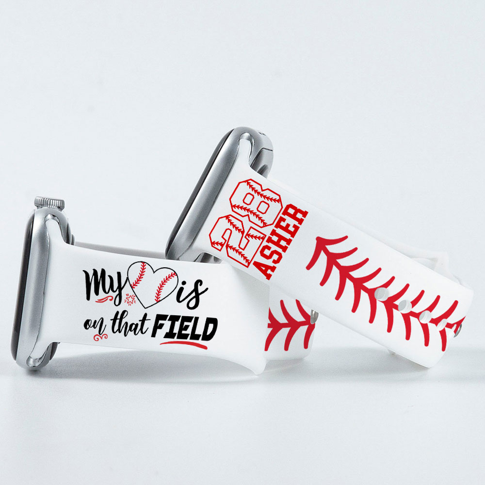 Personalized  My Heart Is on that Field Baseball Silicone Watch Band