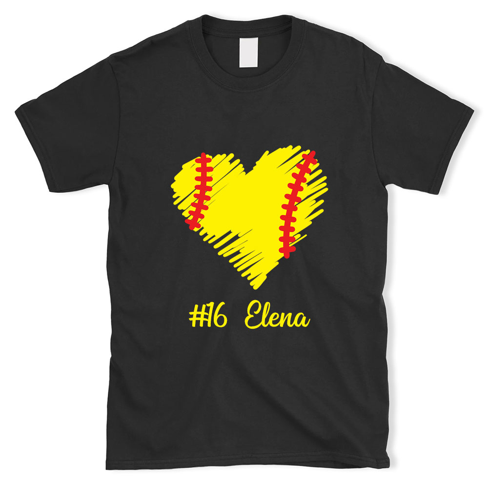 Personalized Softball Heart T-Shirt