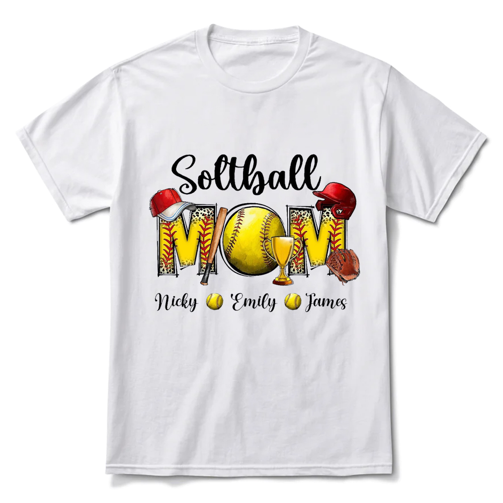 Personalized Softball Mom Mimi Nana Gigi with Kids Name T-Shirt