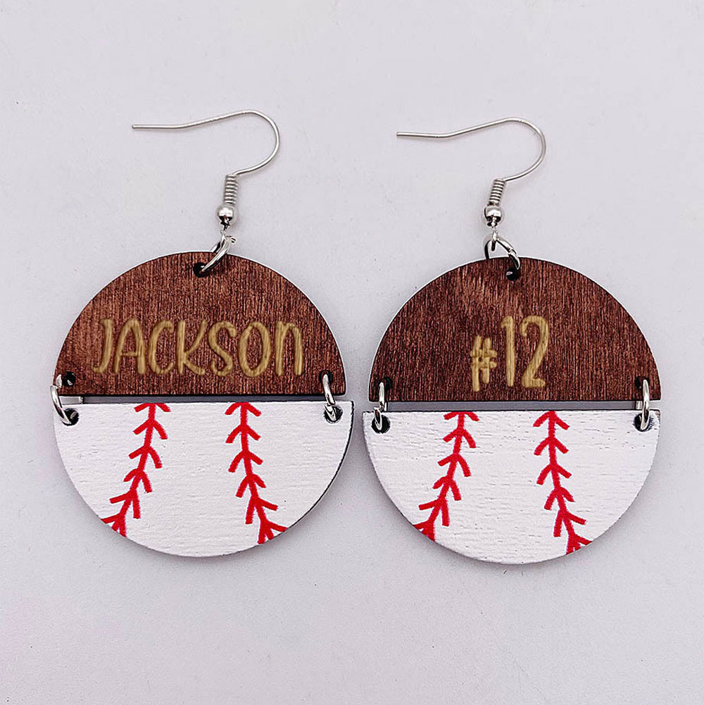 Personalized Softball Wood Earrings