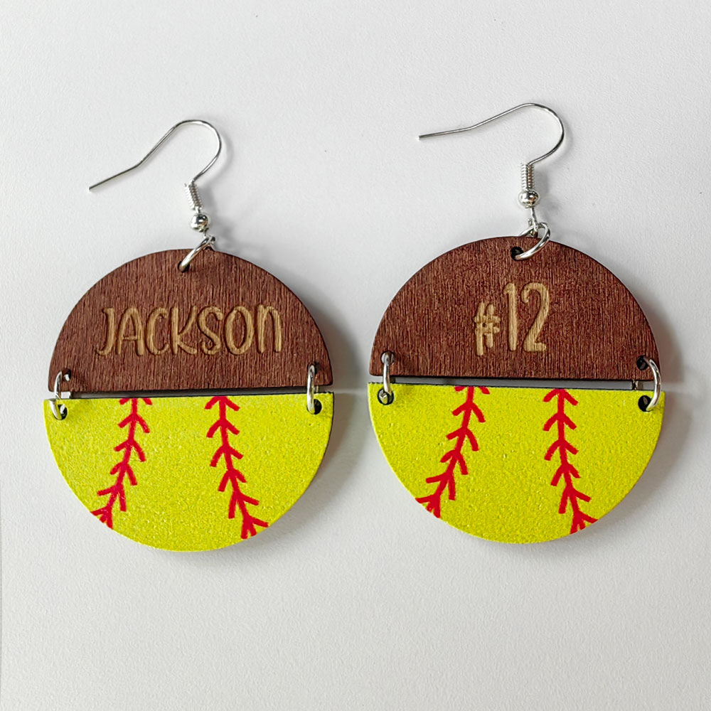 Personalized Softball Wood Earrings