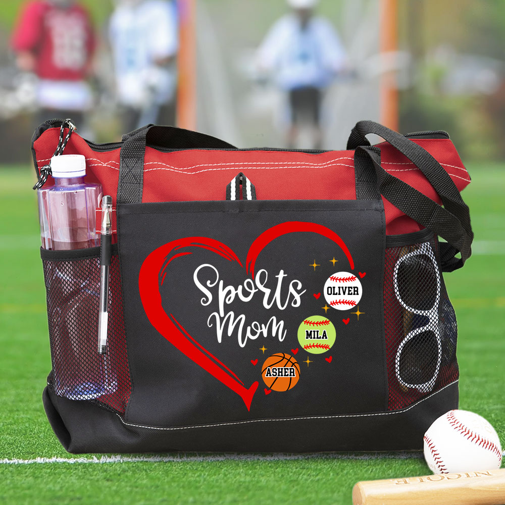 Personalized Sports Mom Heart Tote Bag