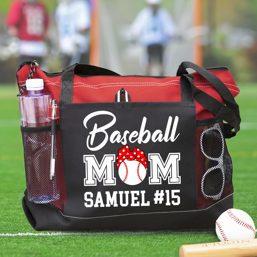 Personalized Sports Mom with Bow Tote Bag