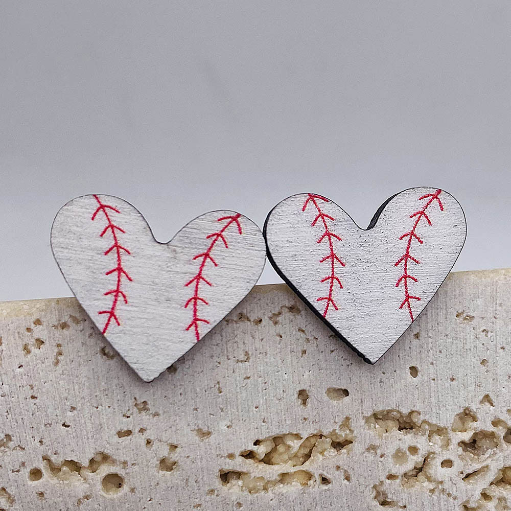Wood Hearted Sports Earrings