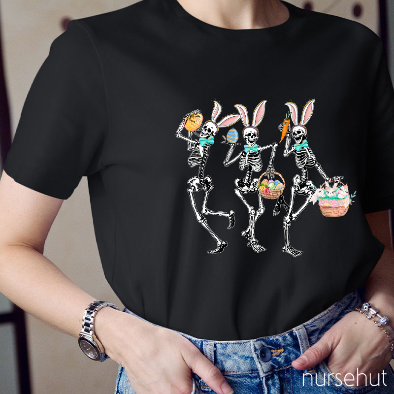 Dancing Bunny Skeleton Easter Nurse T-Shirt