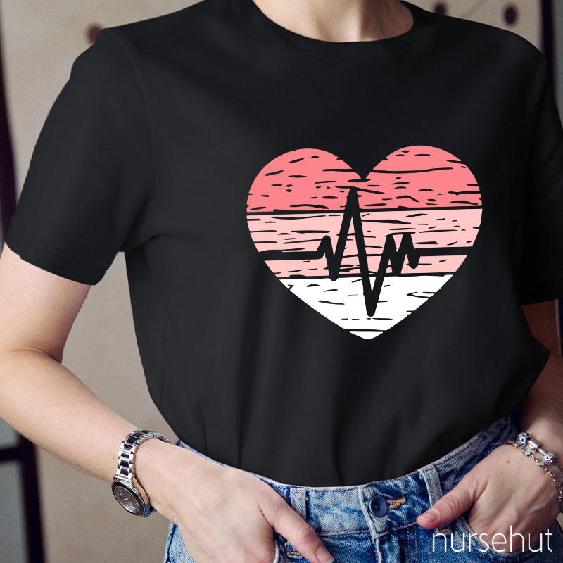 Heartbeat Wave In Heart Nurse T-Shirt