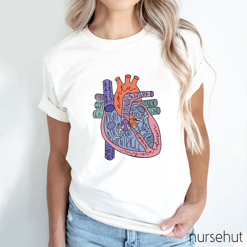 Cartoon Anatomical Heart And Parts Nurse T-Shirt