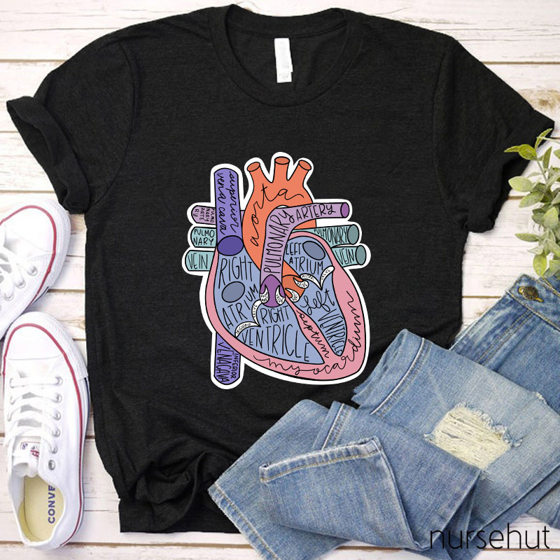 Cartoon Anatomical Heart And Parts Nurse T-Shirt