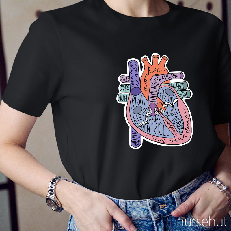 Cartoon Anatomical Heart And Parts Nurse T-Shirt