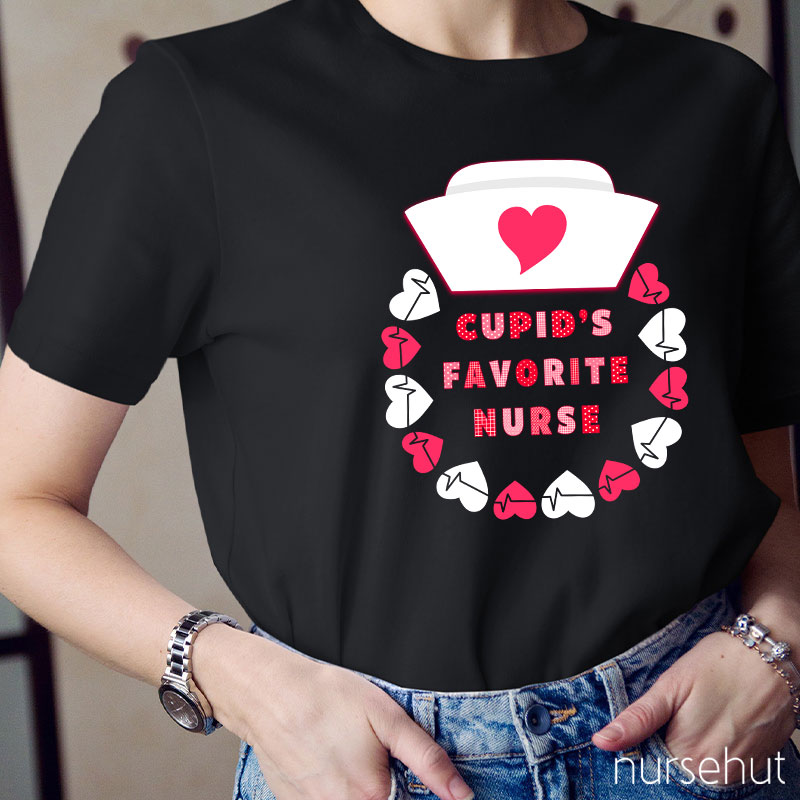 Cupid's Favorite Nurse Pink Heart Nurse T-Shirt