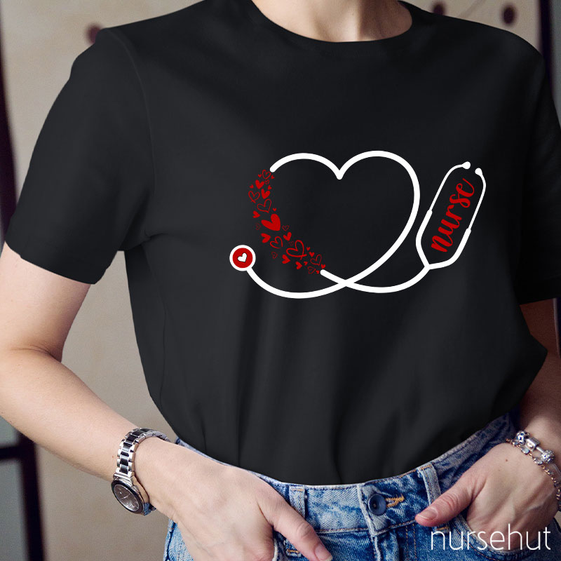 Personalized Title Heart-Shaped Stethoscope Nurse T-Shirt