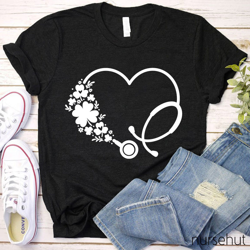 Stethoscope Clover Wreath Nurse T-Shirt