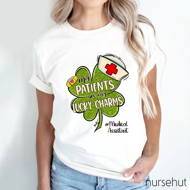 Personalized Title Shamrock My Patients Are My Lucky Charms Nurse T-Shirt
