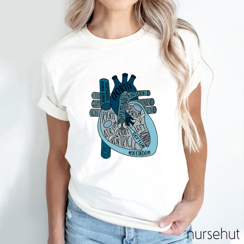 Blue Anatomical Heart Nurse T-Shirt