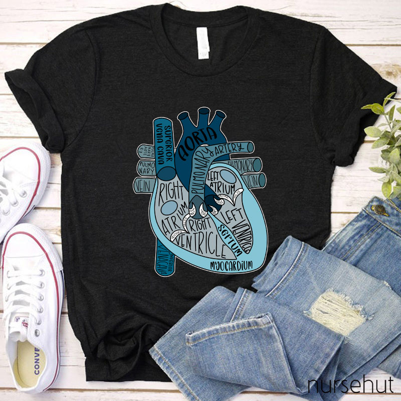 Blue Anatomical Heart Nurse T-Shirt