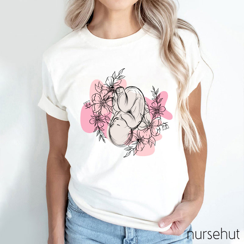 We Saw A Baby Grow In Flowers Nurse T-Shirt