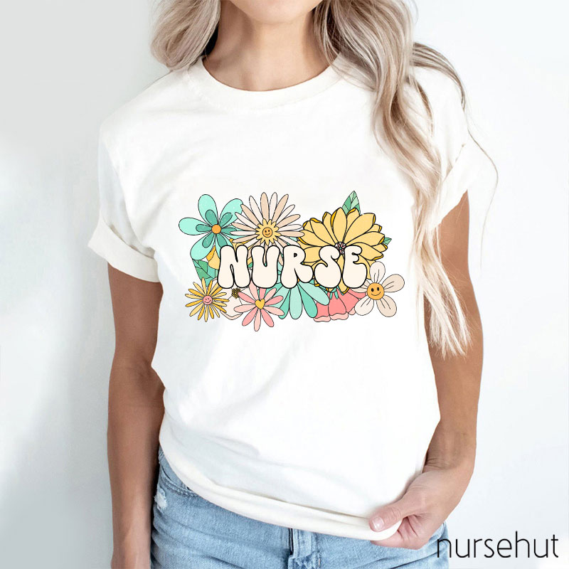 Nurse Surrounded By Flowers Nurse T-Shirt