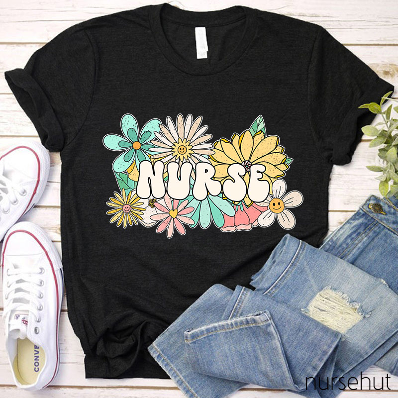 Nurse Surrounded By Flowers Nurse T-Shirt