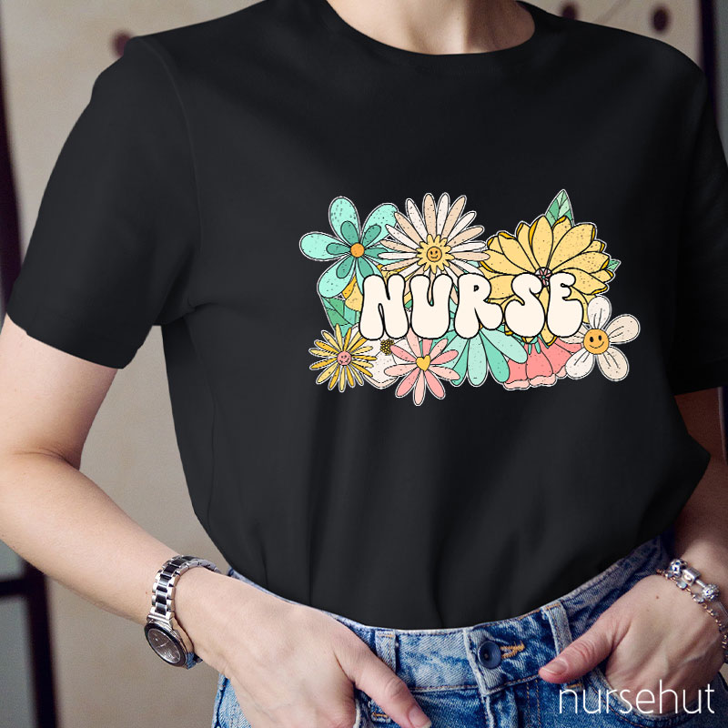 Nurse Surrounded By Flowers Nurse T-Shirt