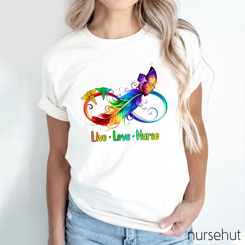 Live Love Colorful Butterfly Nurse T-Shirt