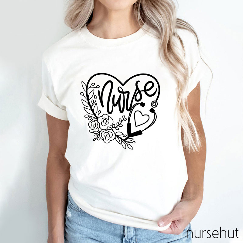 Flower Heart Stethoscope Nurse T-Shirt