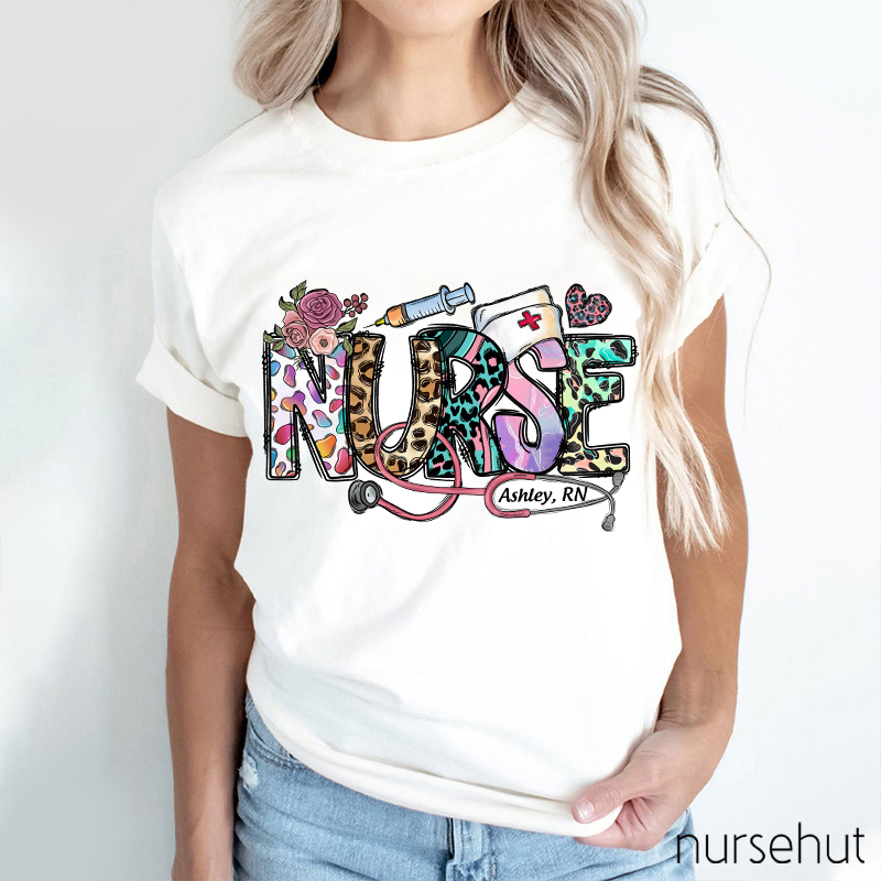 Personalized Spring Leopard Nurse T-Shirt