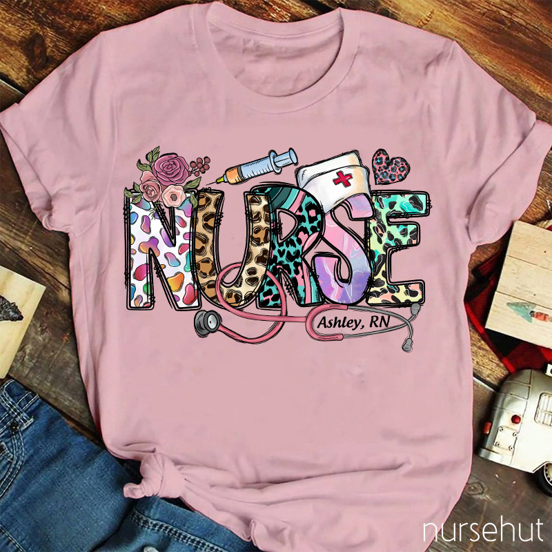 Personalized Spring Leopard Nurse T-Shirt