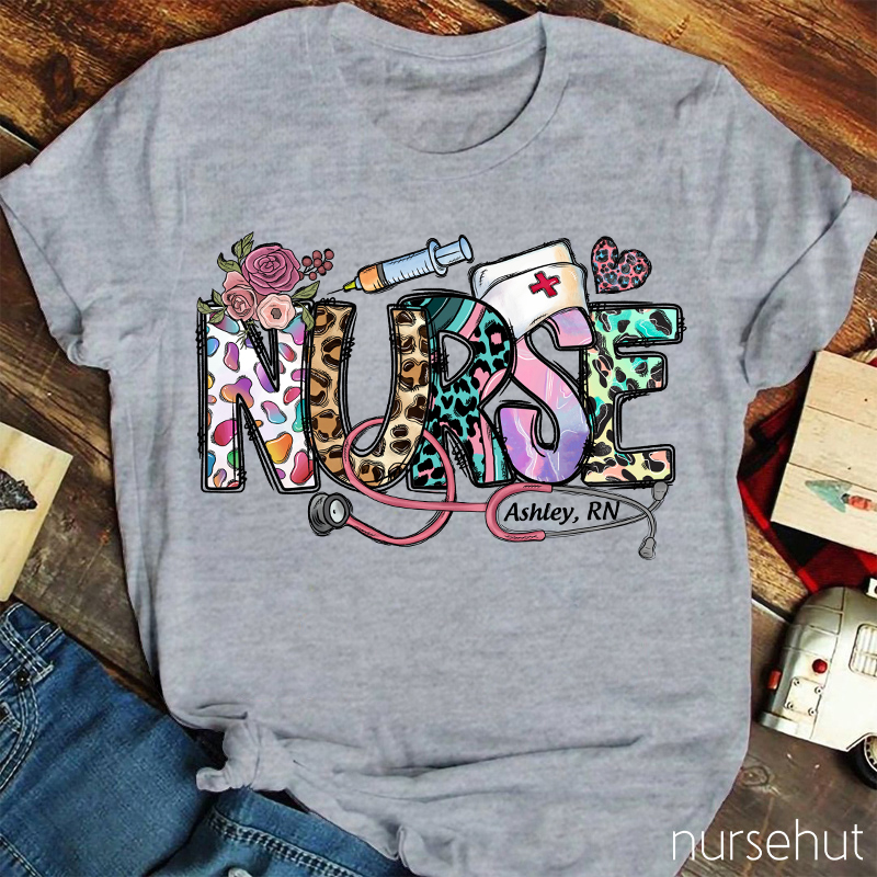 Personalized Spring Leopard Nurse T-Shirt
