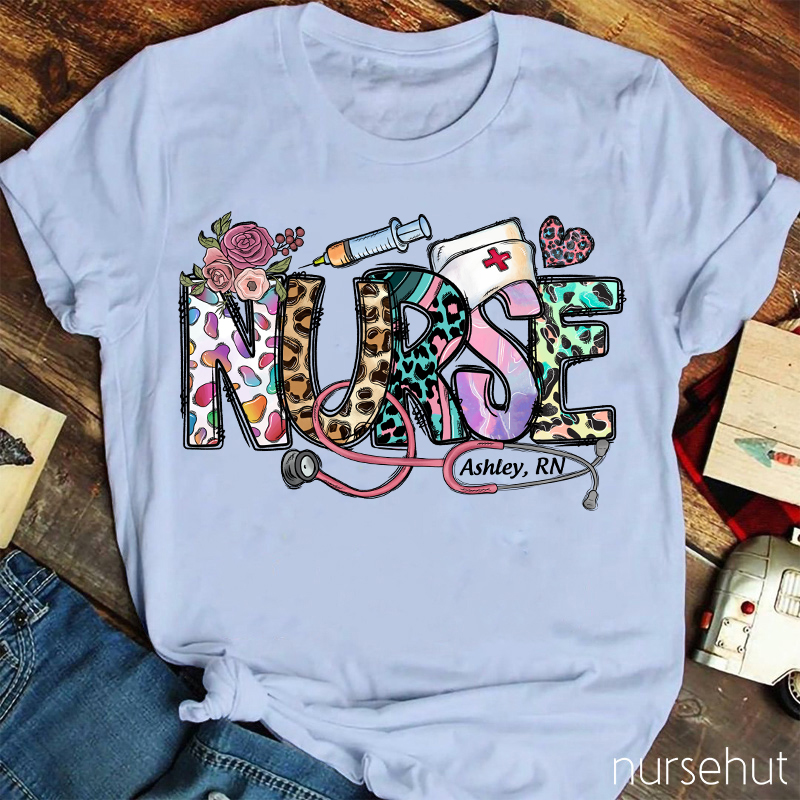 Personalized Spring Leopard Nurse T-Shirt