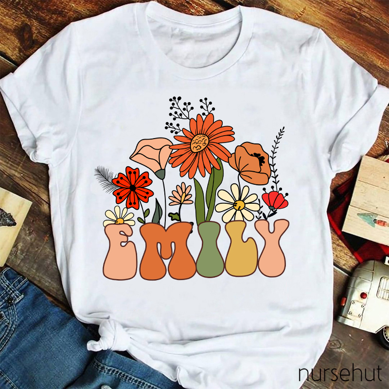 Personalized Flower Name Nurse T-Shirt