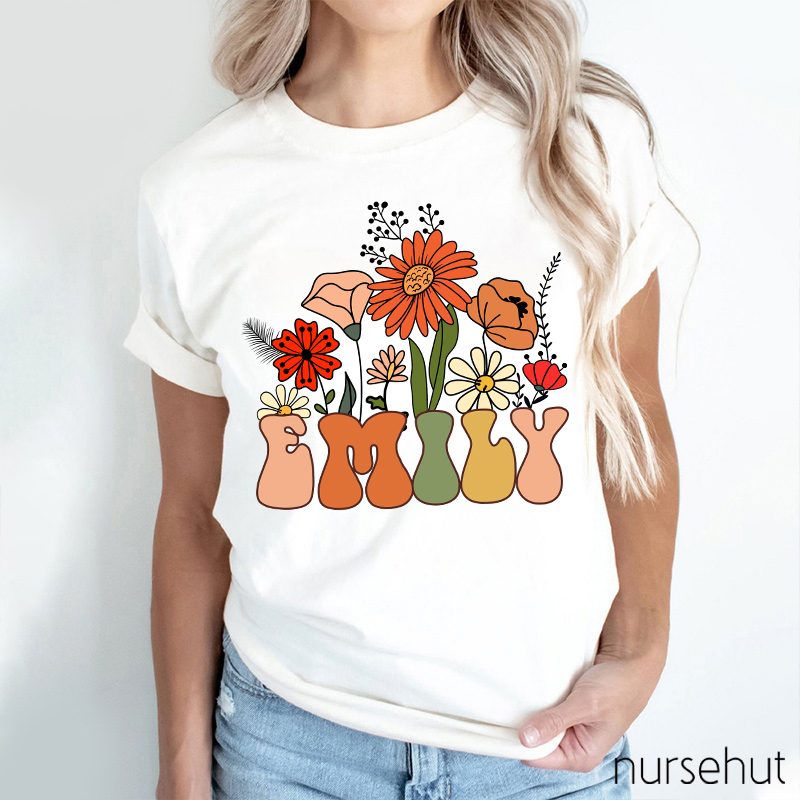 Personalized Flower Name Nurse T-Shirt