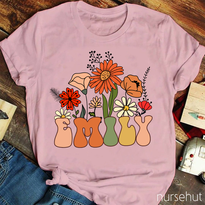 Personalized Flower Name Nurse T-Shirt