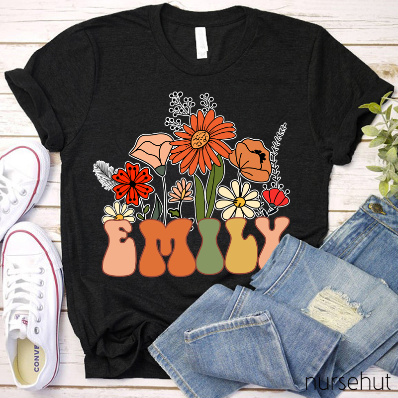 Personalized Flower Name Nurse T-Shirt