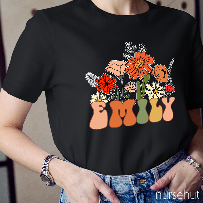 Personalized Flower Name Nurse T-Shirt
