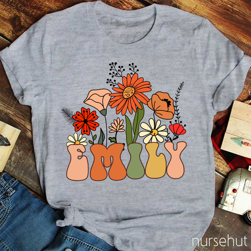 Personalized Flower Name Nurse T-Shirt