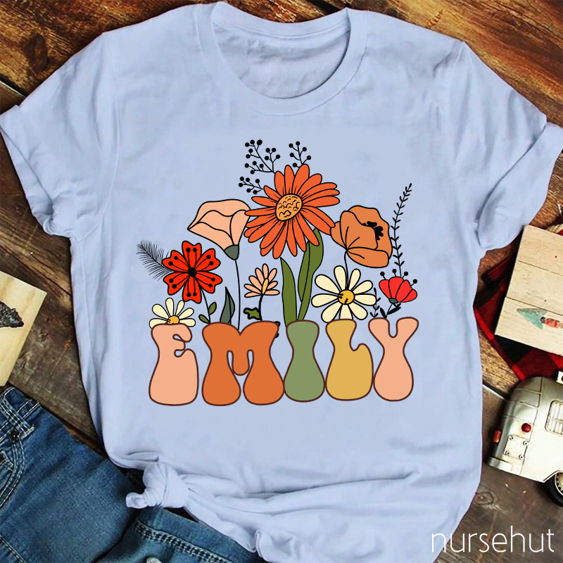 Personalized Flower Name Nurse T-Shirt