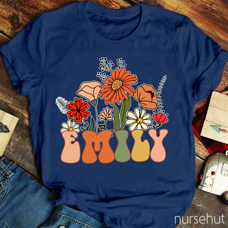 Personalized Flower Name Nurse T-Shirt