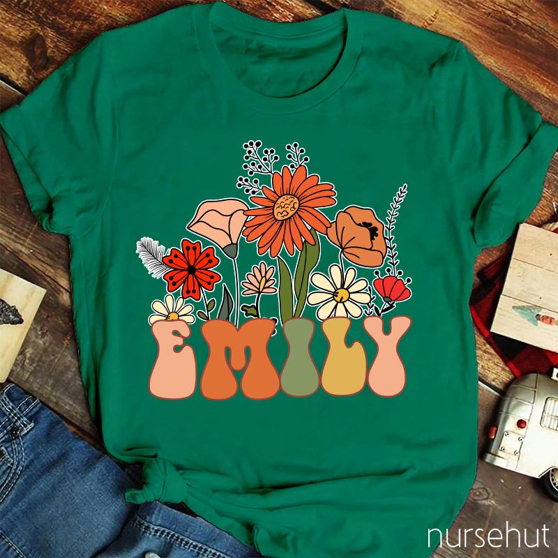 Personalized Flower Name Nurse T-Shirt