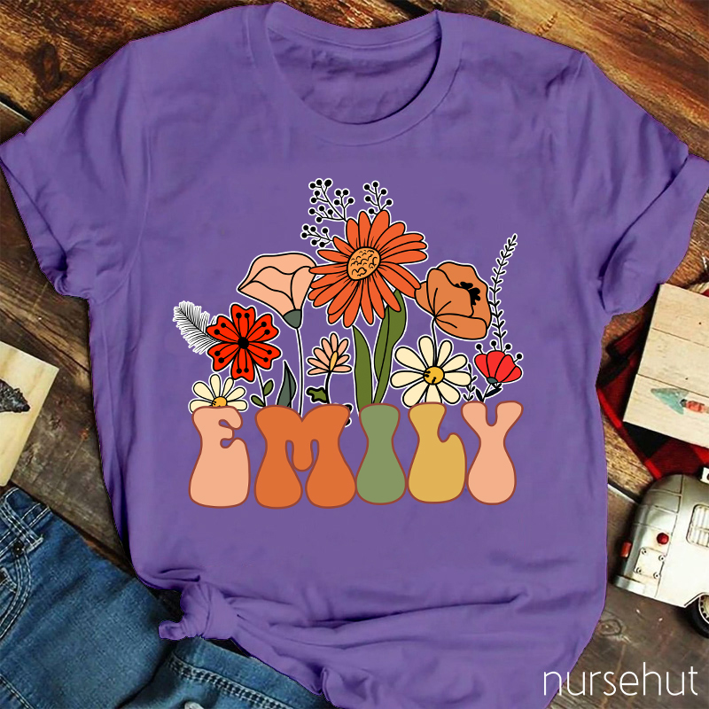 Personalized Flower Name Nurse T-Shirt